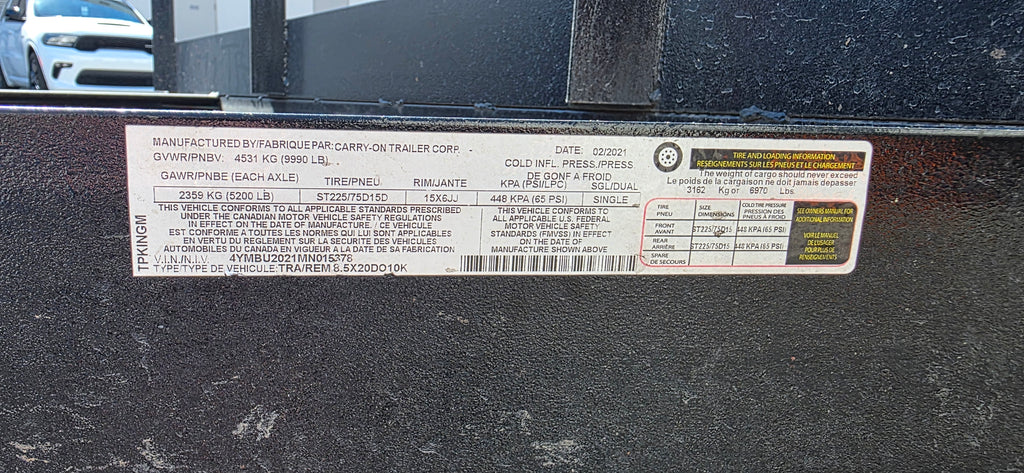 8.5 x 20 10K Deckover Trailer (used)